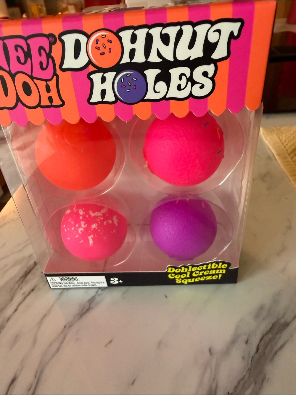NEEDOH Donut Holes Squishy Pack - Bright Neon Pink, Purple & Orange